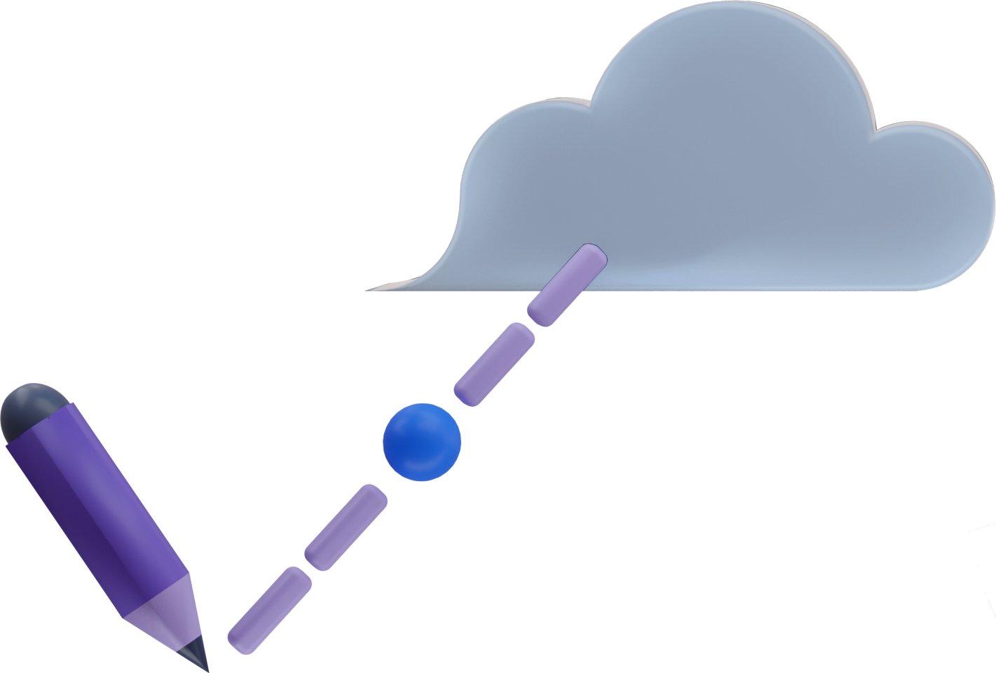 crayon traçant un trait en pointillés vers le bas, reliant un nuage et un point